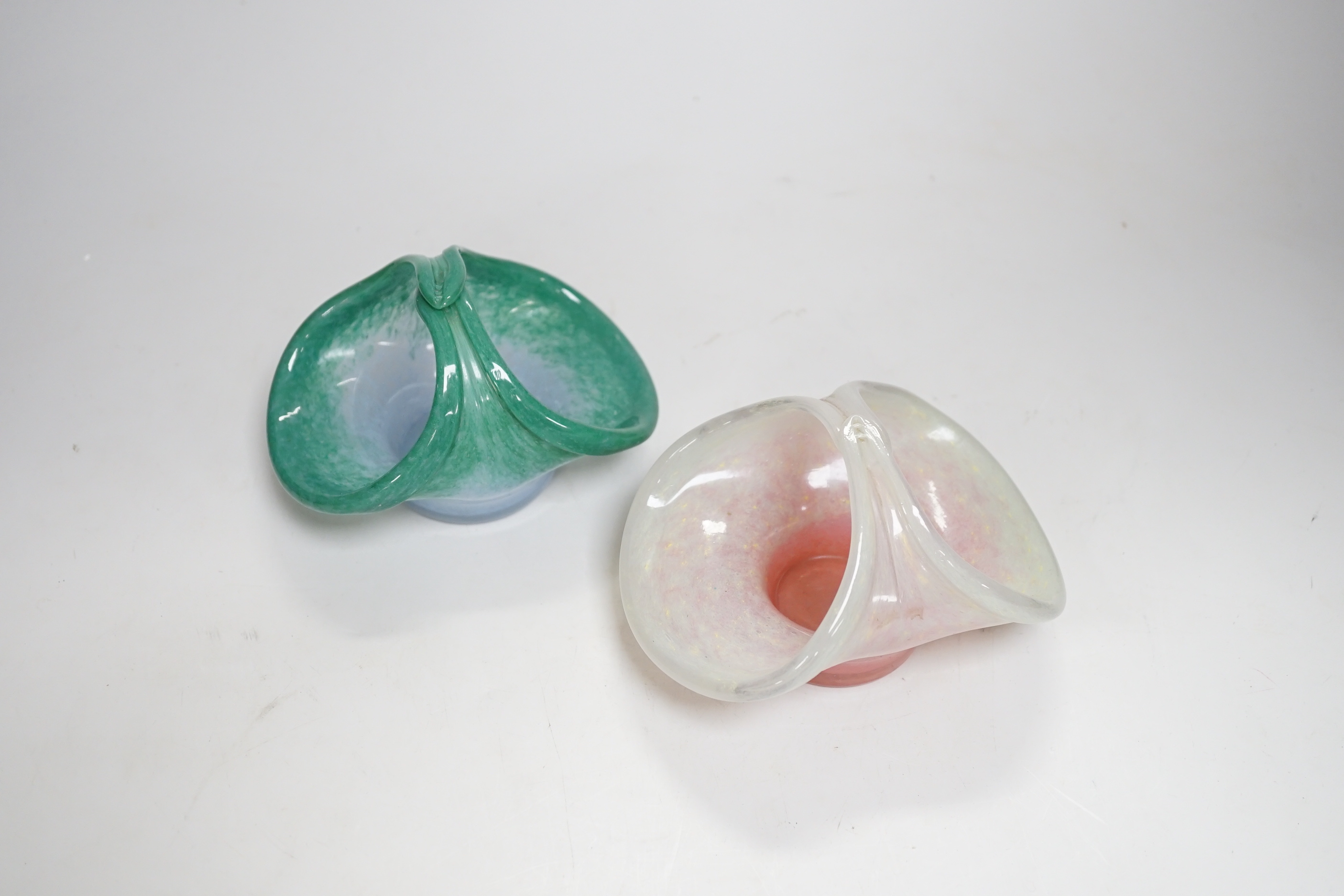 Two Vasart glass baskets, signed to the bases, the largest 14cm wide